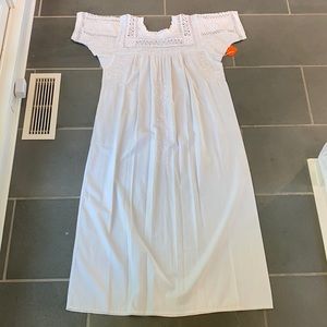 Embroidered Mexican Dress, White and White